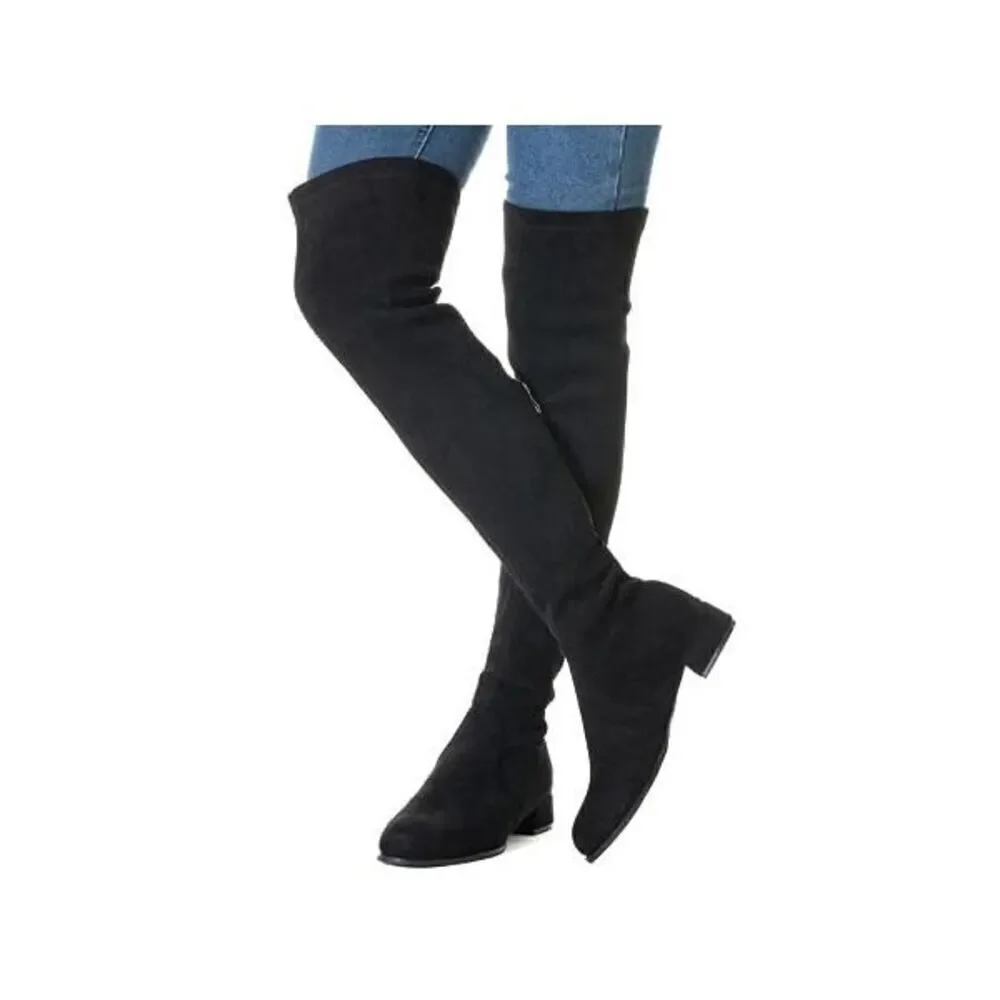 Womens black size 5.5 Over the Knee Boots Suede Low Heel Black above the knee Bo